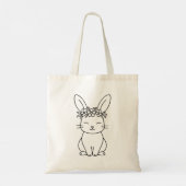 Whimsical Bunny with Floral Crown Line Art Tragetasche (Rückseite)