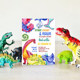 Whimsical bunt Dinosaurier Kindergeburtstag Party Einladung
