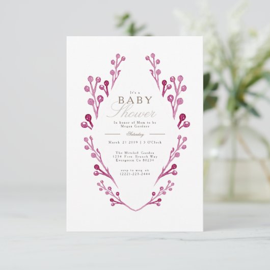 Whimsical Burgundy Berry Babydusche | Einladung (Stehend Vorderseite)