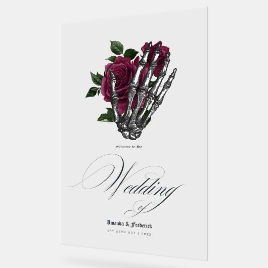 Whimsical Burgundy Bloral Gothic Wedding Elegance Acrylschild (Winkel)