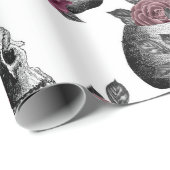 Whimsical Burgundy Bloral Skulls Gothic Wedding Geschenkpapier (Rolleneckpunkt)