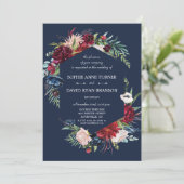 Whimsical Burgundy Blush Blume Navy Blue Wedding Einladung (Stehend Vorderseite)