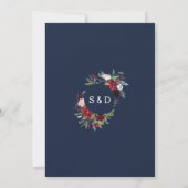 Whimsical Burgundy Blush Blume Navy Blue Wedding Einladung (Rückseite)