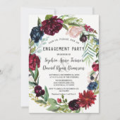Whimsical Burgundy Blush Blume Navy Blue Wedding Einladung (Vorderseite)