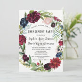 Whimsical Burgundy Blush Blume Navy Blue Wedding Einladung (Stehend Vorderseite)