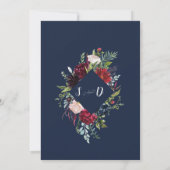 Whimsical Burgundy Blush Blume Navy Blue Wedding Einladung (Rückseite)