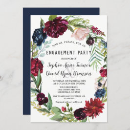 Whimsical Burgundy Blush Blume Navy Blue Wedding Einladung