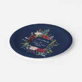Whimsical Burgundy Blush Blume Navy Blue Wedding Pappteller (Schrägansicht)