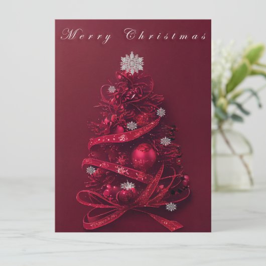 Whimsical Burgundy Christmas Tree Card (Stehend Vorderseite)
