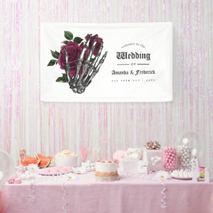 Whimsical Burgundy Floral Gothic Wedding Willkomme Banner