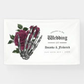 Whimsical Burgundy Floral Gothic Wedding Willkomme Banner (Horizontal)