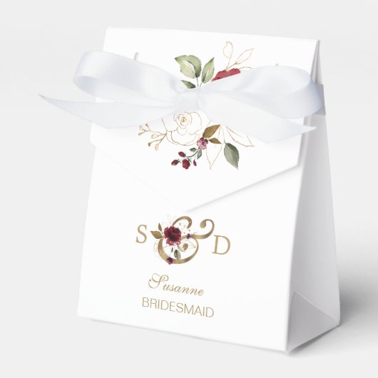 Whimsical Burgundy Gold Blume Monogram Wedding Geschenkschachtel (Vorderseite)