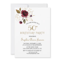 Whimsical Burgundy Gold Floral 50. Geburtstag