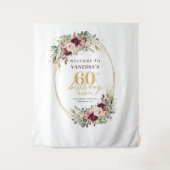 Whimsical Burgundy Gold Greenery 60th Birthday  Wandteppich (Vorderseite)