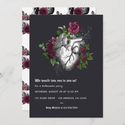 Whimsical Burgundy Halloween-Party Einladung (Vorne/Hinten)