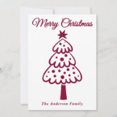 Whimsical Burgundy Hand Drawn Weihnachtsbaum Feiertagskarte (Vorderseite)