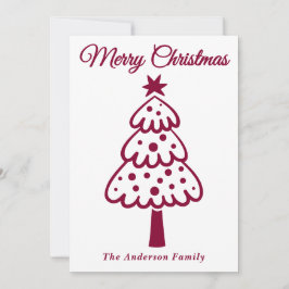 Whimsical Burgundy Hand Drawn Weihnachtsbaum Feiertagskarte