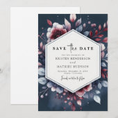 Whimsical Burgundy Wedding Save The Date (Vorne/Hinten)