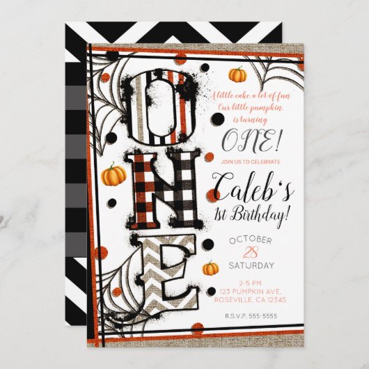 Whimsical Burlap Halloween Mashup 1. Geburtstag Einladung (Vorne/Hinten)