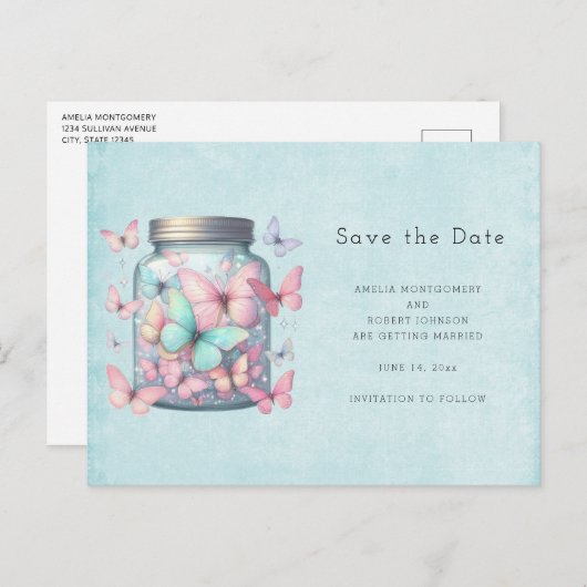 Whimsical Butterflies in a Jar Ankündigungspostkarte (Vorne/Hinten)