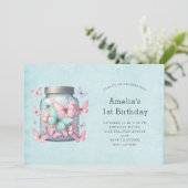 Whimsical Butterflies in a Jar Birthday Einladung (Stehend Vorderseite)