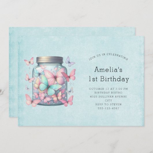 Whimsical Butterflies in a Jar Birthday Einladung (Vorne/Hinten)