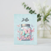 Whimsical Butterflies in a Jar Hello Postkarte (Stehend Vorderseite)