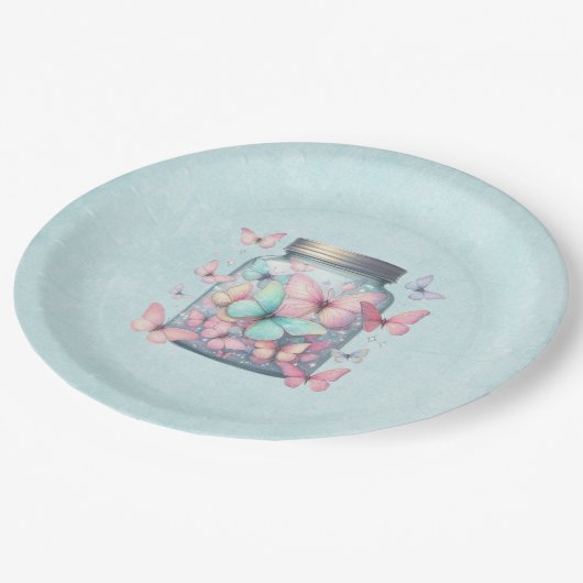 Whimsical Butterflies in a Jar Pappteller (Schrägansicht)