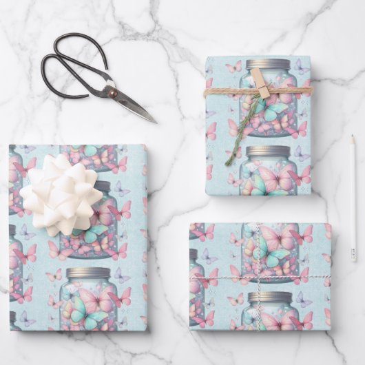  Whimsical Butterflies in a Jar Pattern Geschenkpapier Set (Vorderseite)
