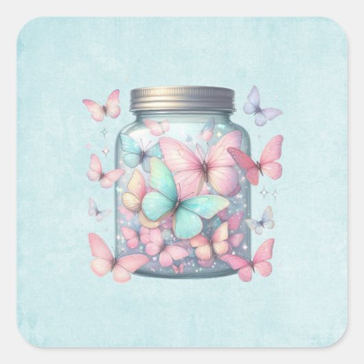 Whimsical Butterflies in a Jar Quadratischer Aufkleber (Vorderseite)