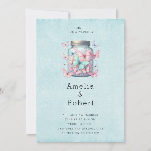 Whimsical Butterflies in a Jar Wedding Einladung (Vorderseite)