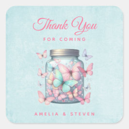 Whimsical Butterflies in a Jar Wedding Thank You Quadratischer Aufkleber