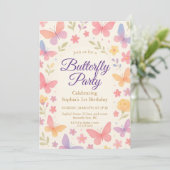 Whimsical Butterfly 1st Birthday Party Einladung (Stehend Vorderseite)