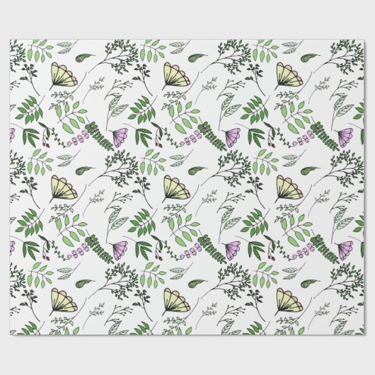 Whimsical Butterfly and Forest Blätter Geschenkpapier (Flach)
