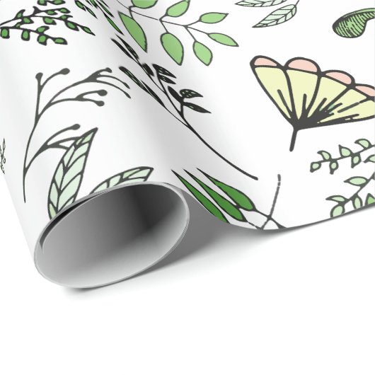 Whimsical Butterfly and Forest Blätter Geschenkpapier (Rolleneckpunkt)