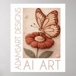 Whimsical Butterfly auf Blumen Vintage-Filz-Kunst Poster