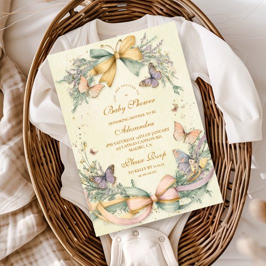 Whimsical Butterfly Bow Baby Dusche Einladung
