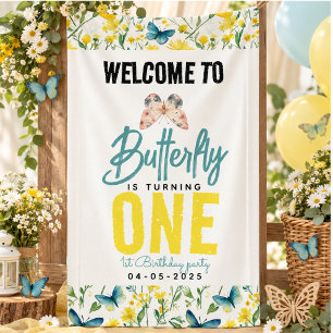 Whimsical Butterfly Floral 1. Geburtstag Banner