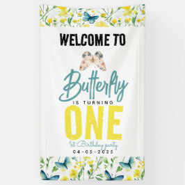 Whimsical Butterfly Floral 1. Geburtstag Banner