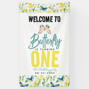 Whimsical Butterfly Floral 1. Geburtstag Banner