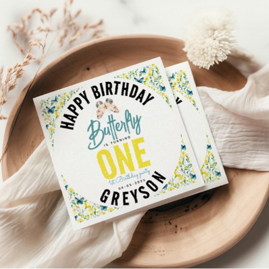 Whimsical Butterfly Floral 1. Geburtstag Serviette
