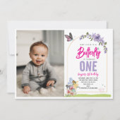 Whimsical Butterfly Garden 1. Geburtstag Foto Einladung (Vorderseite)