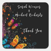 Whimsical Butterfly Garden Postcard Quadratischer Aufkleber (Vorderseite)