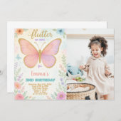 Whimsical Butterfly Geburtstag Einladung mit Foto (Vorne/Hinten)