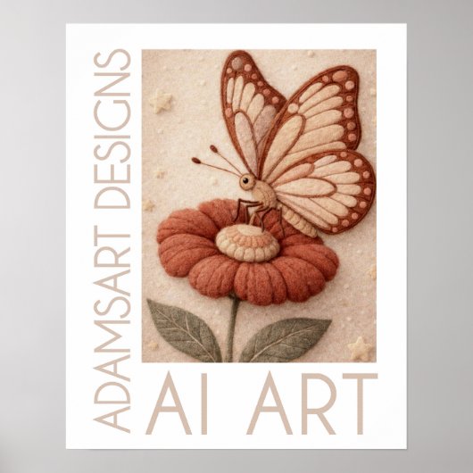 Whimsical Butterfly on Flower Vintage Felt Art Poster (Vorne)