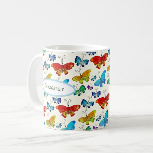 Whimsical Butterfly Pattern Original Naturskunst Kaffeetasse (Vorderseite Links)