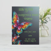Whimsical Butterfly Romance Hochzeit Einladung (Stehend Vorderseite)