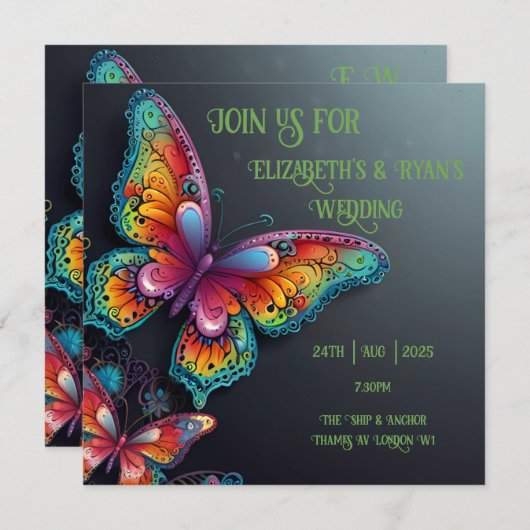 Whimsical Butterfly Romance Hochzeit Einladung (Vorne/Hinten)