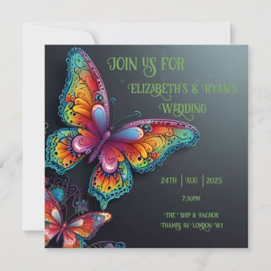 Whimsical Butterfly Romance Hochzeit Einladung (Vorderseite)