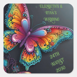 Whimsical Butterfly Romance Hochzeit Einladung Quadratischer Aufkleber